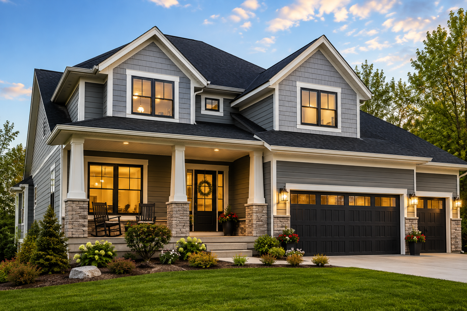Modern residential home featuring new roofing, siding, windows, and exterior improvements completed by Capital Siding, Windows & Roofing.