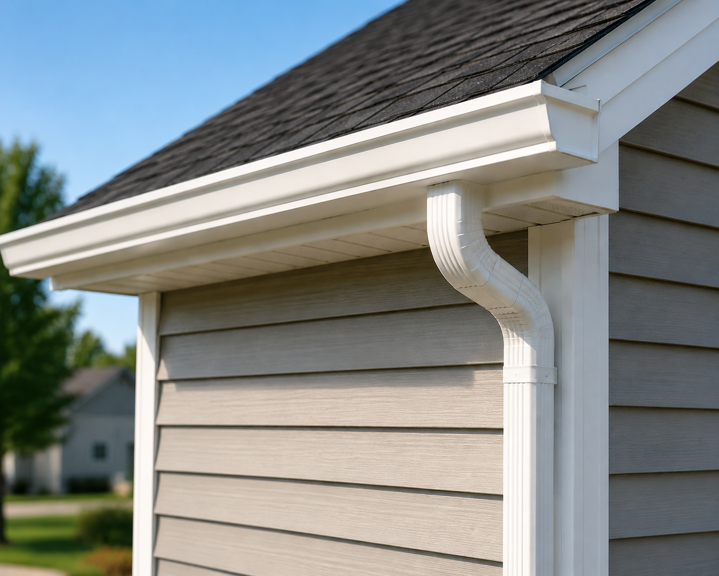 Seamless gutter system designed to improve drainage and protect a home's roof, siding, foundation, and landscaping from water damage.